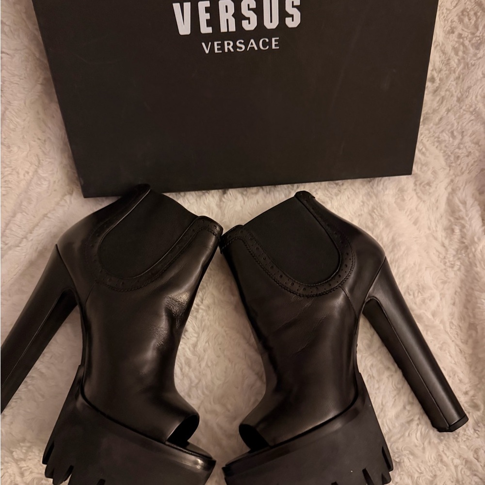 Versus Versace Black Leather Platform Ankle Booties